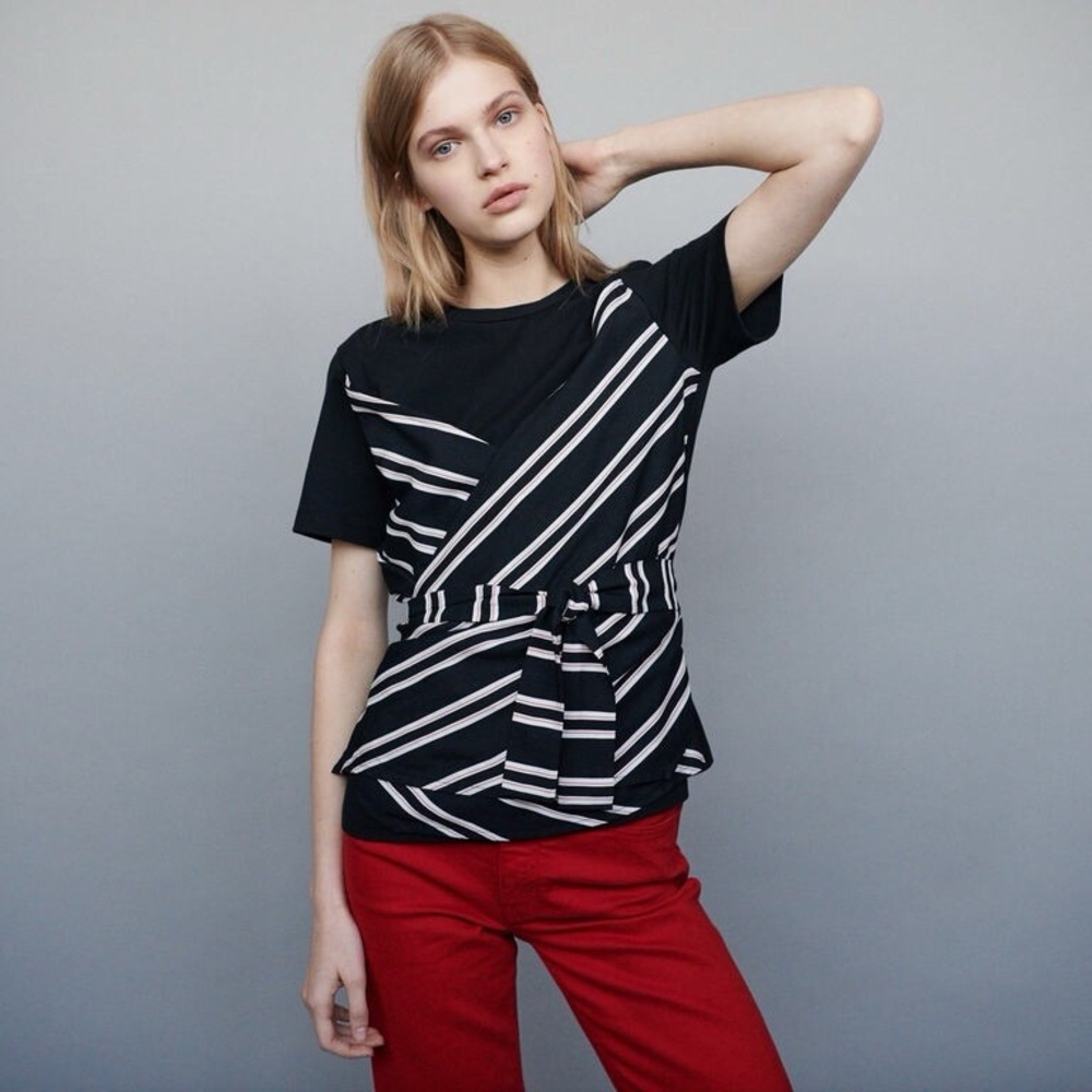 Maje || Tharia Cotton Jersey Faux Wrap Tee